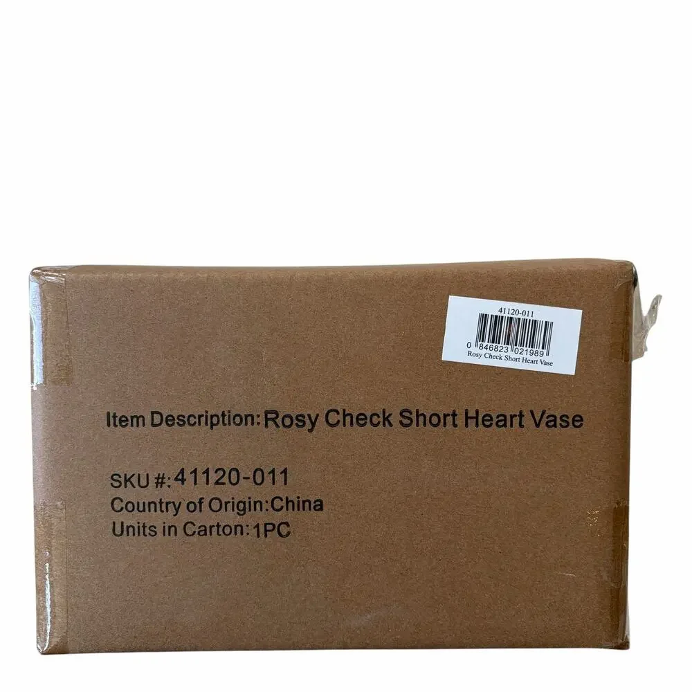 NEW Mackenzie-Childs Rosy Check Short Heart Vase In Original Box